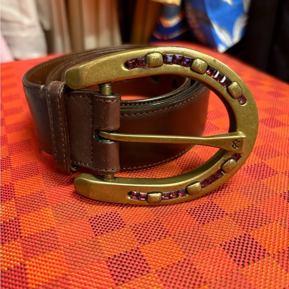 Ralph Lauren Accessories - Ralph Lauren Brown Leather Belt with Embellished Horseshoe Buckle